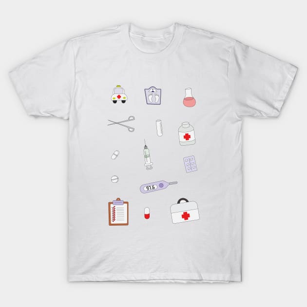 Medical Things Icons Set Cartoon Style T-Shirt by DiegoCarvalho